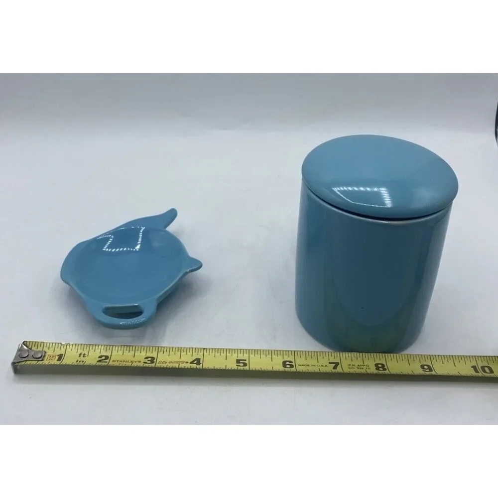 OmniWare Coffee Tea Mug With Lid Teapot Shaped Dish Blue Turquoise Minimalist